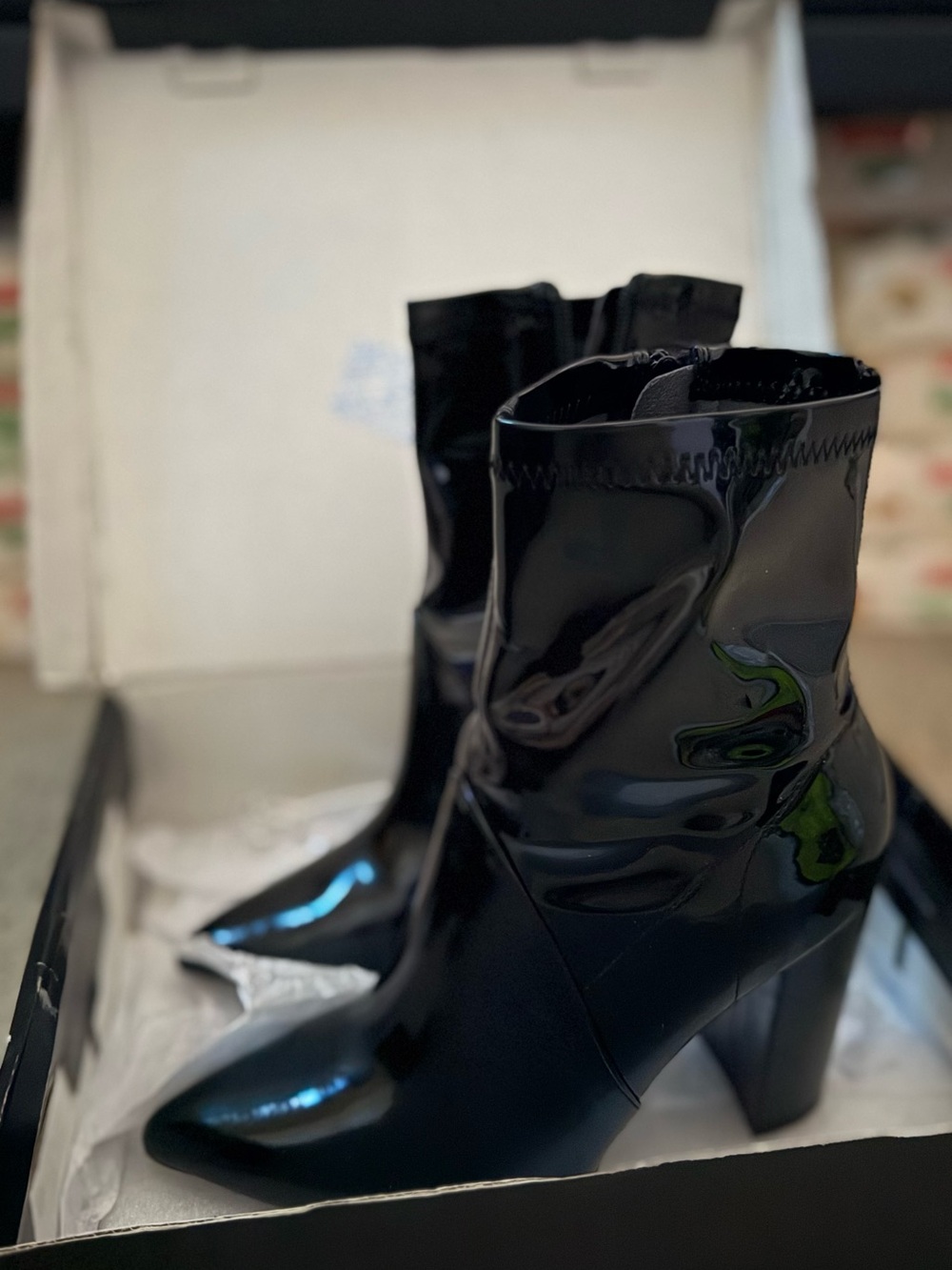 Windsor Black Patent Ankle Booties with Block Heel
